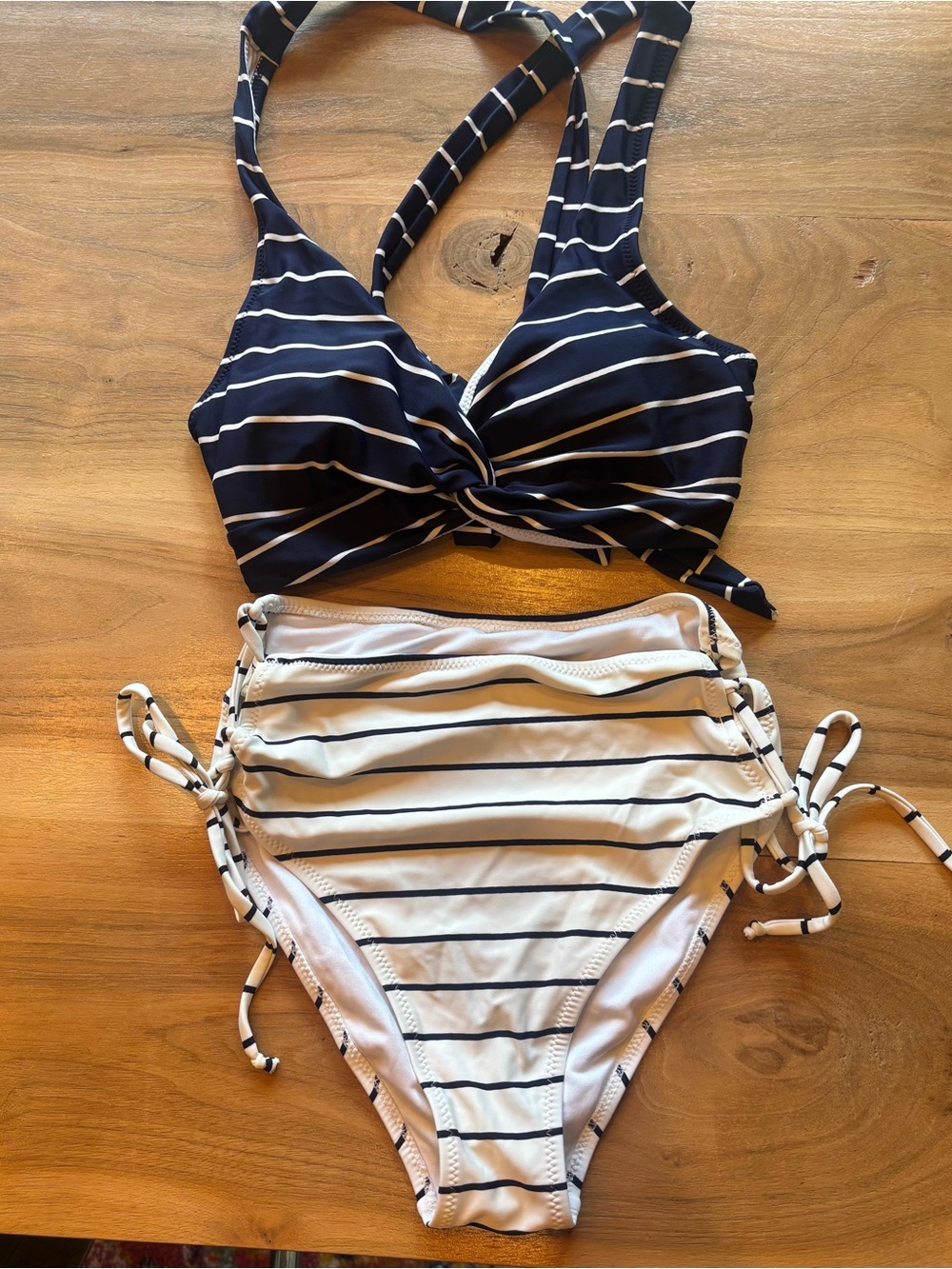 Cupshe Navy and White Striped Two-Piece Bikini Set